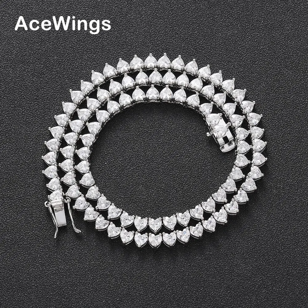 BC144  4mm Heart Shape CZ Chain Female Tennis Chain Necklace Hip Hop Jewelry