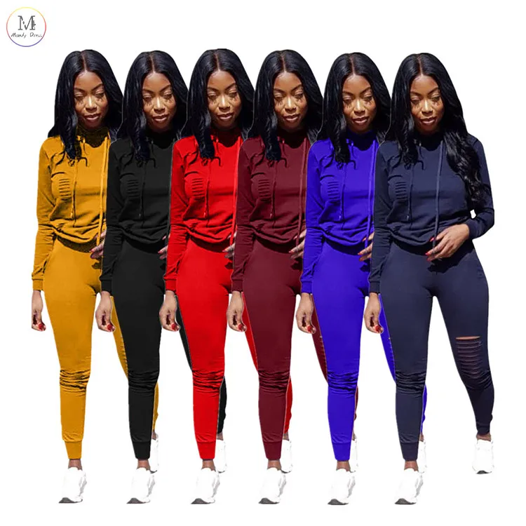 

New Stylish Ladies Sets Suits Hollow Out Long Sleeve Hoodies Sweatpants Casual Sweatsuit Tracksuit Two Piece Set For Women, Picture