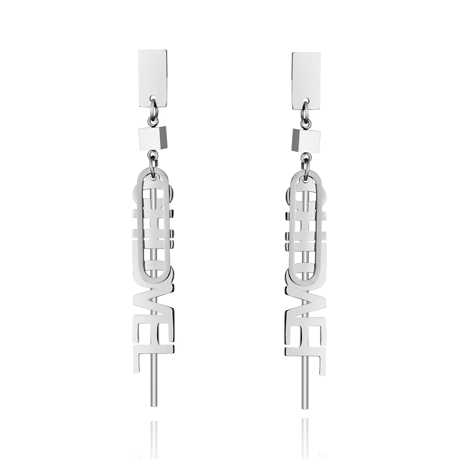 

Loftily Fashion Long Hanging Earring Letter Pendant Polishing Stainless Steel Tassel Drop Earring, Silver