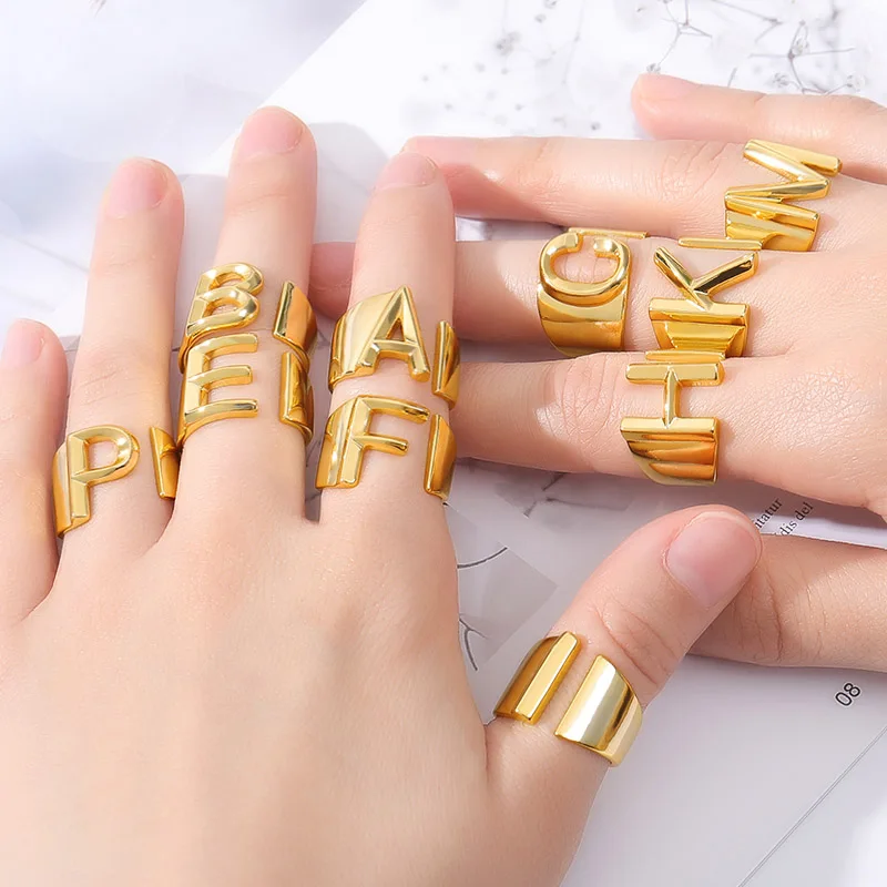 

Engagement Gifts Minimalism A-Z Initial Rings for Women Jewelry Statement Alphabet Letter Ring Bijoux Femm 2020 Stainless Steel, Gold