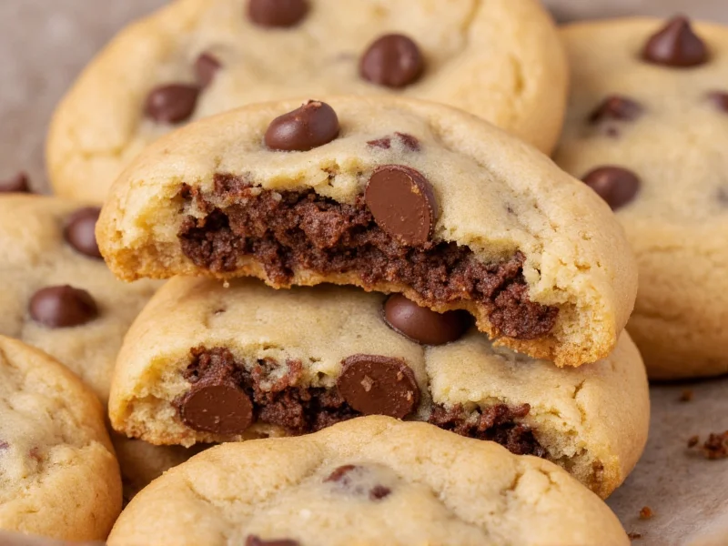 Chocolate chip cookies with visible melted chocolate chunks and golden edges