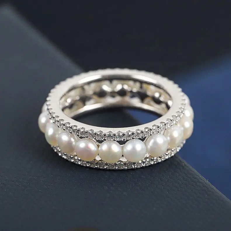 

Multi-turn French Pearl Ring Women's Diamond Temperament Ring, Picture