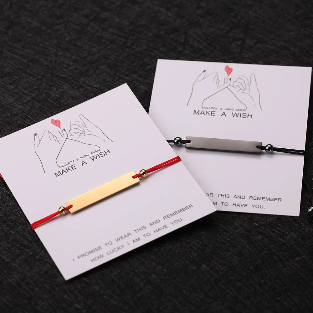 

Wholesale Stainless Steel Blank Long Bar Colorful Card Rope Bracelet Custom Text, Picture shows