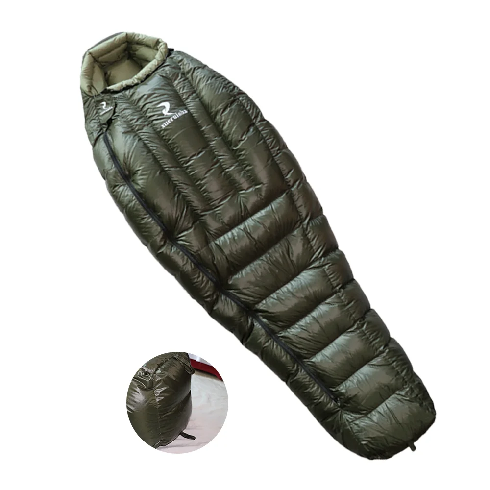 

Manufacturer camping Outdoor compact Compress waterproof army green mummy goose down duck Down Sleeping Bag