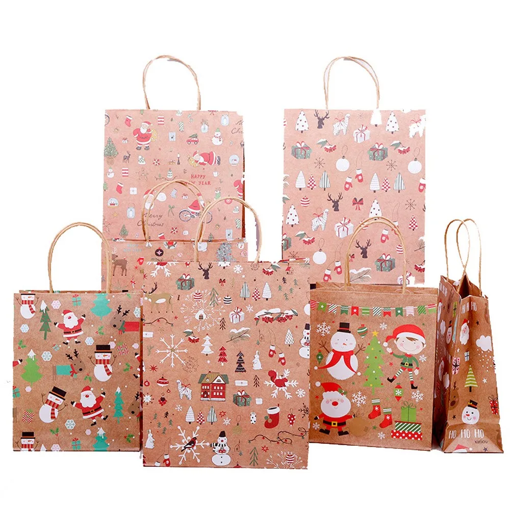 

Christmas Gift Bags Xmas Friendly Thick Kraft Paper Candy Bags with Christmas Prints for Christmas Party