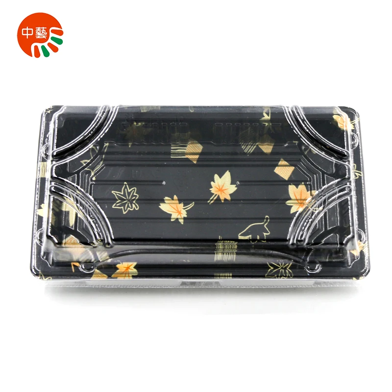 

Wholesale Disposable BOPS Clear Plastic Plate Sushi Packaging Boxes Blister Rectangular Sushi Tray with Lid