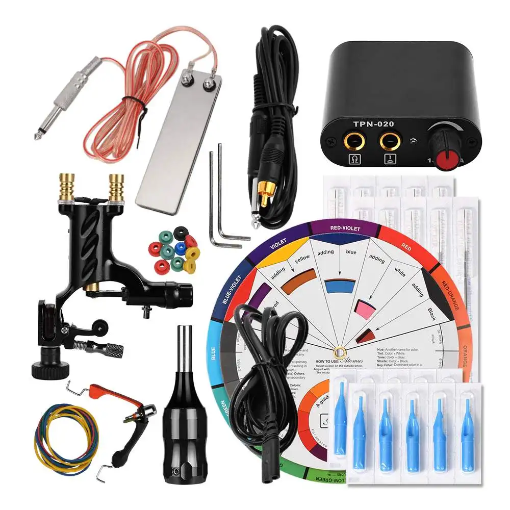 

Professional Cosmetic Custom Tattoo Machine Rotative Complete Tattoo 1 Set Kit Tattoo Pen Liner Shade Needle Power Supply
