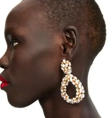 

European Fashion Exaggerated Hollow Rhinestone Waterdrop Statement Earrings Crystal Long Tear Drop Earrings