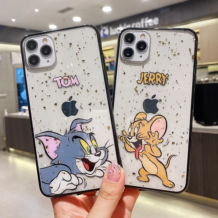 

phone case with Tom and Jerry 3D Doll Holder Stand TPU+PC backboard clear phone case For iPhone 6 7 8 11 12 Plus Xs Max Xr