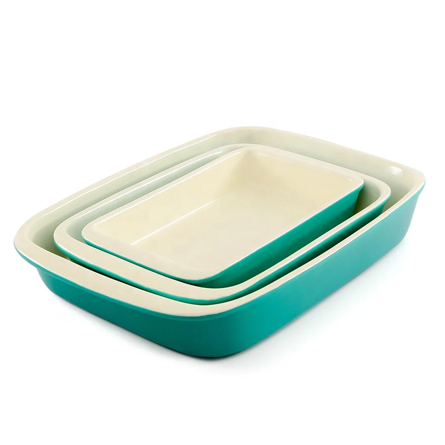 

Custom Non Stick Lasagna Pans Rectangular Cooking Kitchen Banquet Ceramic Bakeware Set Pizza shallow Baking Dish Tray, Green/custom color