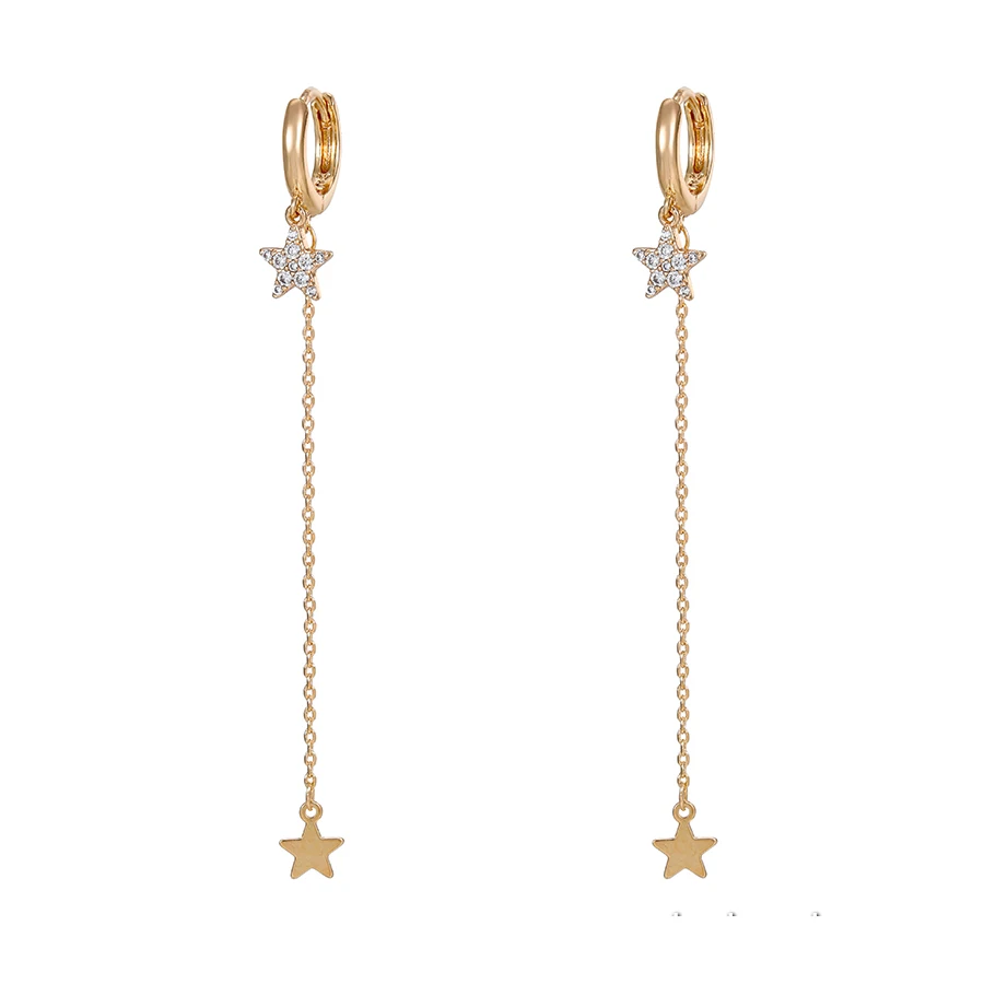 

80749 xuping 18k gold plated double stars temperament tassel small fresh long earrings
