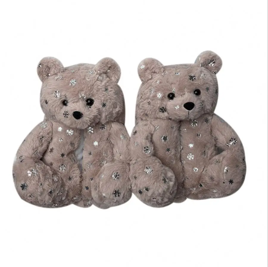 

Hot Sale wholesale Plush Teddy Bear Slippers Winter Animal Teddy Bear Slippers Women, Picture