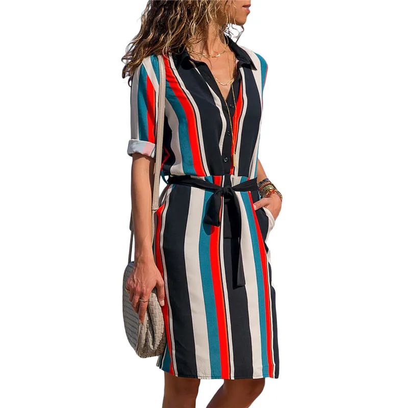 

ashion Casual Summer Beach Short Sleeve Dress Model With Button