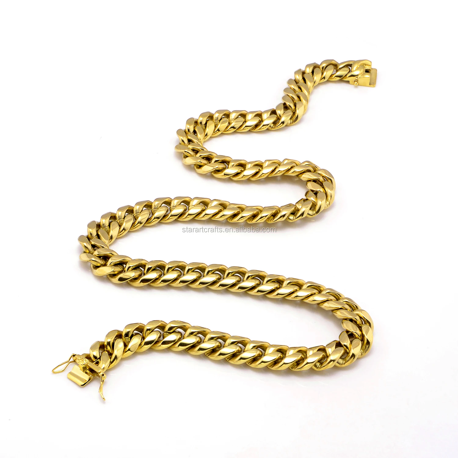 Gold Plated Cuban Link Chain High Polish Stainless Steel 14k/18k Gold