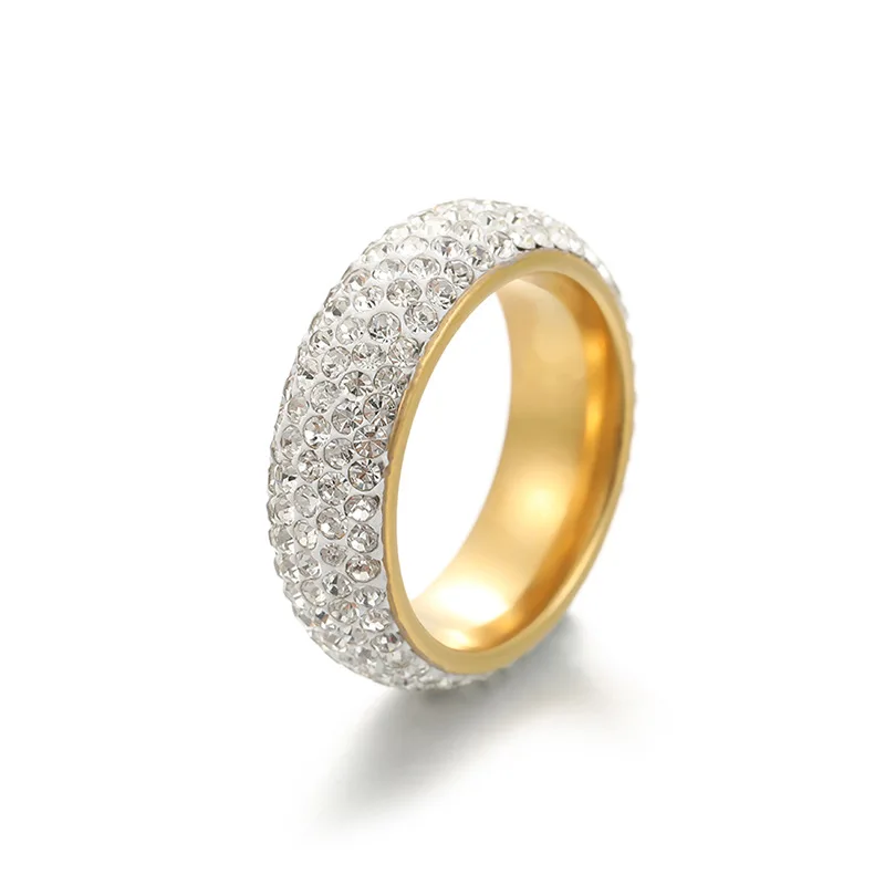 

Creative Fashion 5 Row Convex Clay Diamond Ring Korean Titanium Steel 8mm Couple Diamond Ring