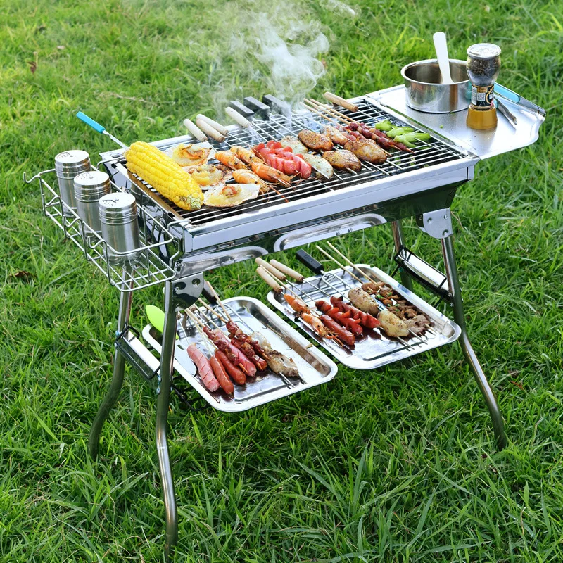 

Outdoor portable folding grill thickened stainless steel grill, Silver