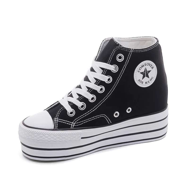 

2021 new 10 cm canvas shoes platform high-top shoes lace muffin women's shoes