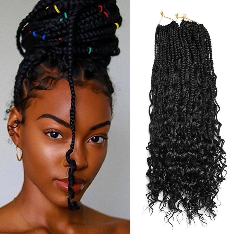 

Silike Goddess Box Braids 22 inch Synthetic Crochet Hair With Curly End Bohemian Box Braiding Hair Extensions Messy Goddess