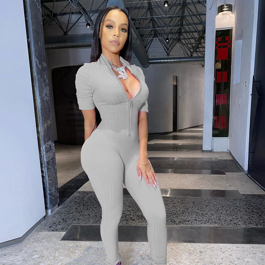 

Nibber P1738309 Casual Skinny Women One Piece Jumpsuits And Rompers spring Long Sleeve Zipper Activewear Jumpsuit