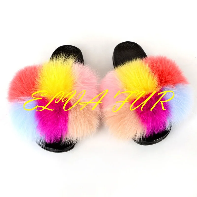 

2020 ELVA FUR Fashion Ladies Sandals Custom letters logo Inspired MinkFurSlides/Women RealFurSlippers Wholesale Price, Colours