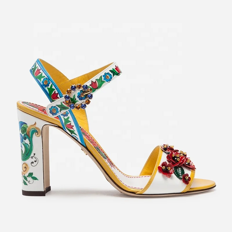 

high end markets custom Thick heel printed sandals, Colorful