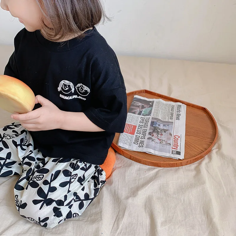 

2022 summer infant baby girl short sleeve shirt toddler kids black white tops casual outfit 21zm036019