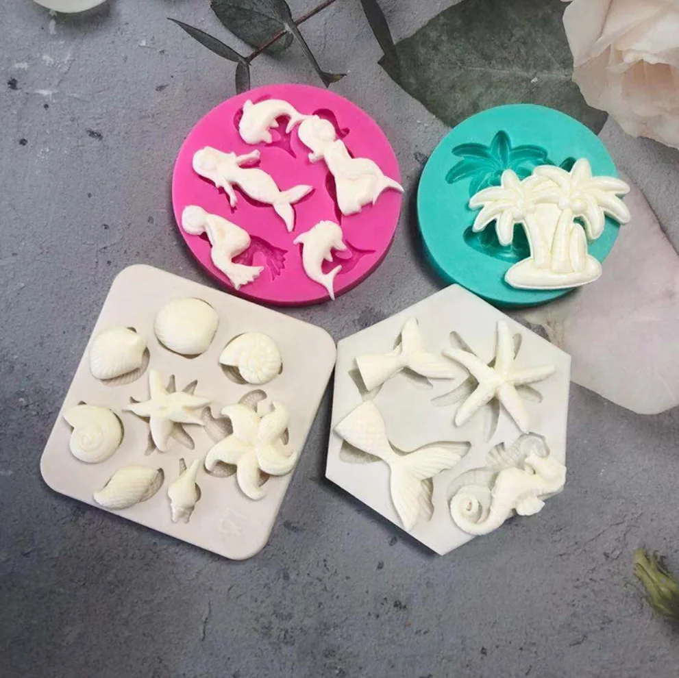 

Seahorse Seashell Starfish Mermaid Tail Silicone Mold for Under The Sea Cake Decoration