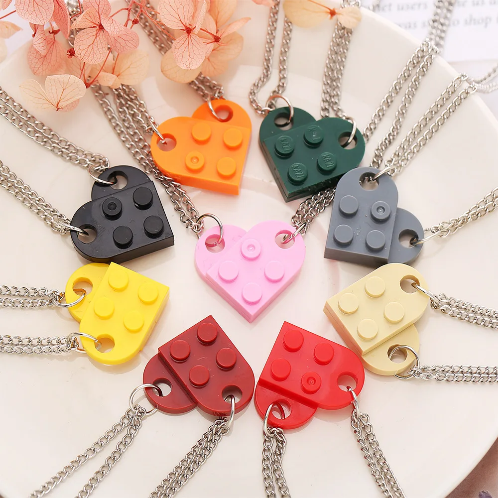 

Simple Design Colorful Brick Heart Pendant Necklace Couple Matching Necklace Friendship Bff Necklace Set for 2, Multicolor