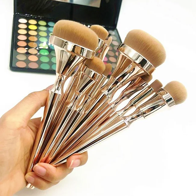 

Venta al por mayor de cosmeticos glitter makeup sets new fashion rhinestone makeup brushes, Gold pink