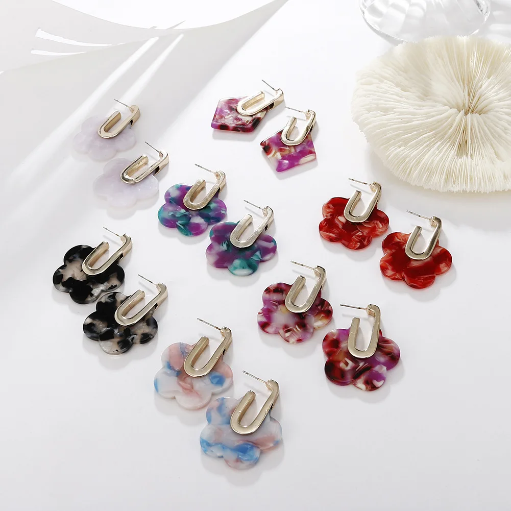 

Vintage Trendy Cellulose Acetate Flower Stud Earring Colorful Mottled Acrylic Resin Flower Stud Earring For Women