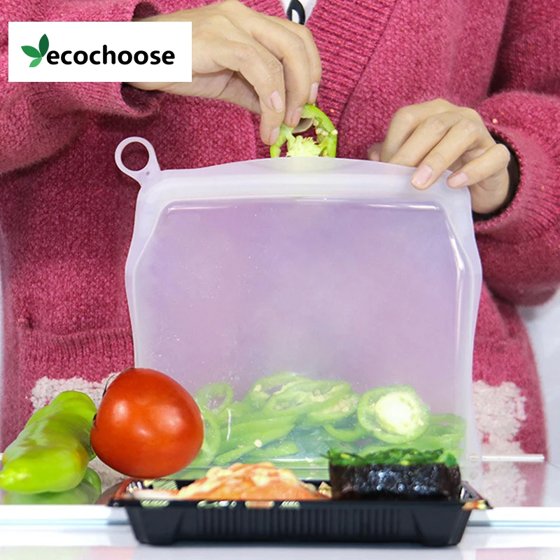 

Ecochoose Hot sale reusable silicone pouch food bag freezer storage bags ziplock bags for food vegetable storage