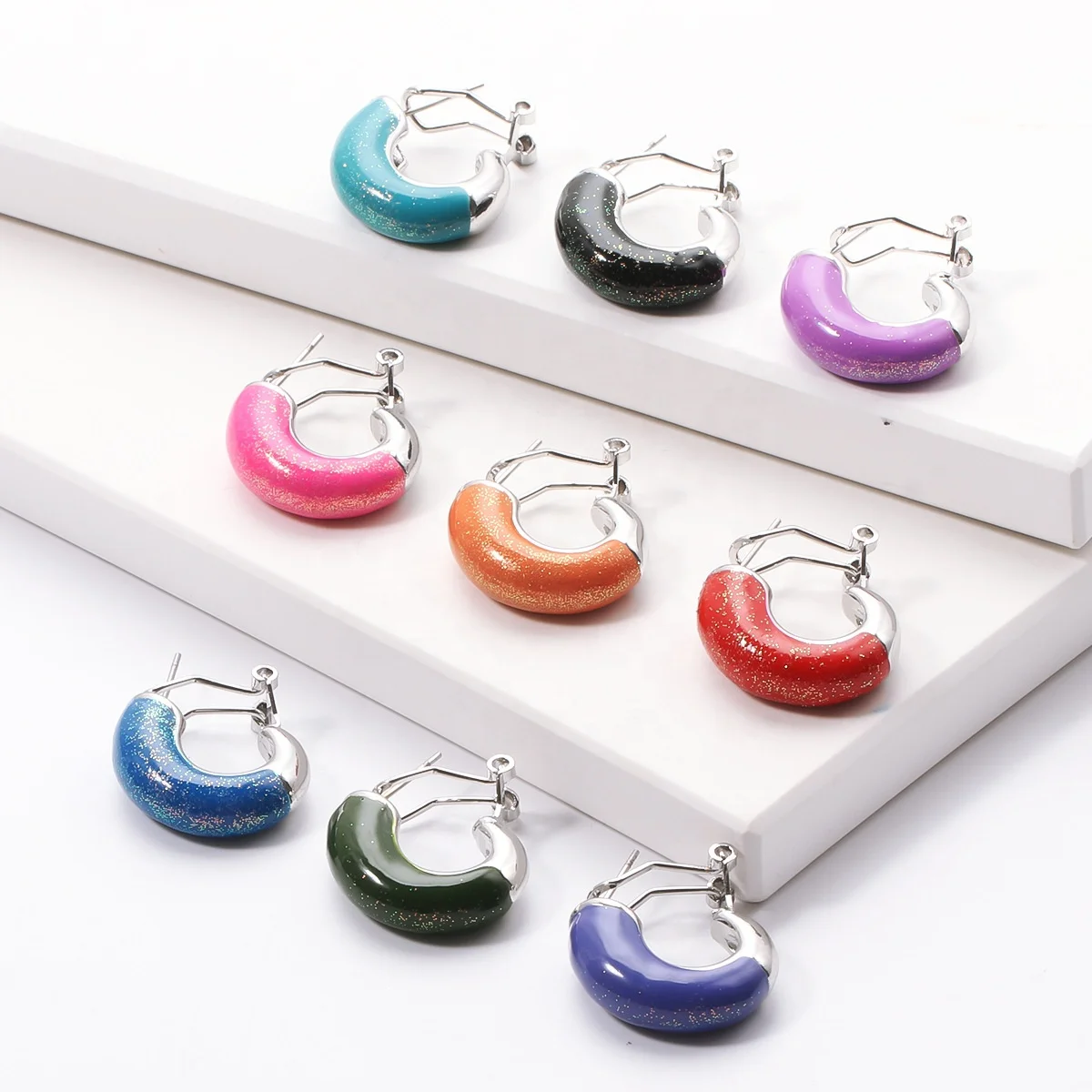 

Minimalist Hollow Colorful Enameled Earrings Multi Edge Geometric Circle Hoop Enamel Earrings