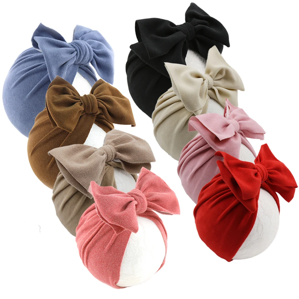 

Newborn 3M-4T head size turban bonnet headband wholesale big bow knot elastic headband winter hat hair headwrap, Multiple colors