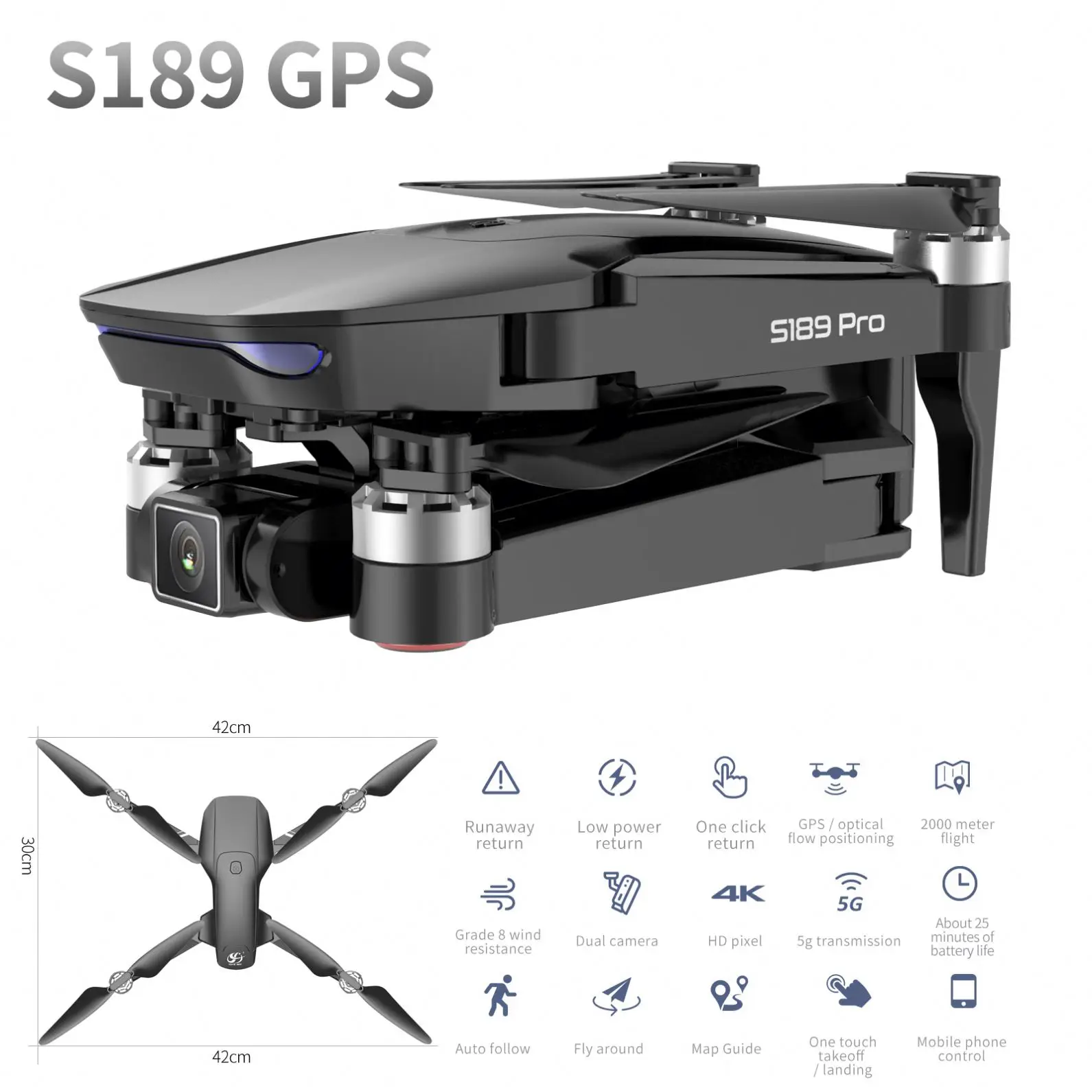 

1km Long Control Range Gps Brushless Portable Drone With 4k Hd Camera Follow Me Drone Auto Return Long Flying Time Drone