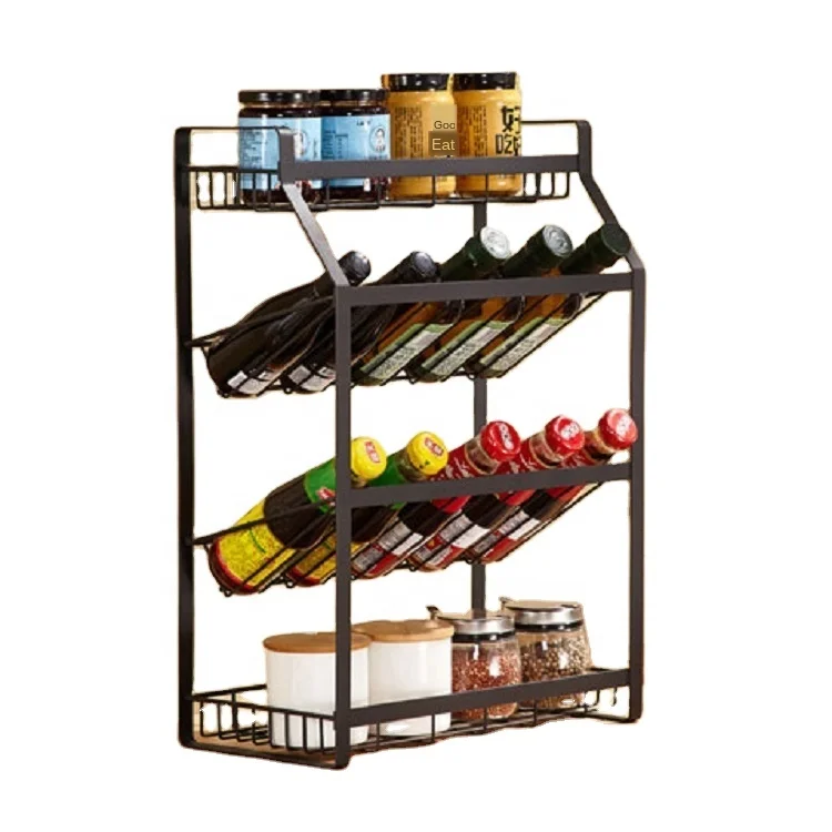 

Kitchen Spice Rack Oil Salt Sauce Bottle Seasoning Table Floor Multi-layer Household Storage Rack Wholesale Inclined Flat Shelf