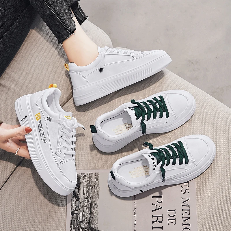 

Fashion comfortable lace up ladies sneakers women's casual shoes, Green/yellow