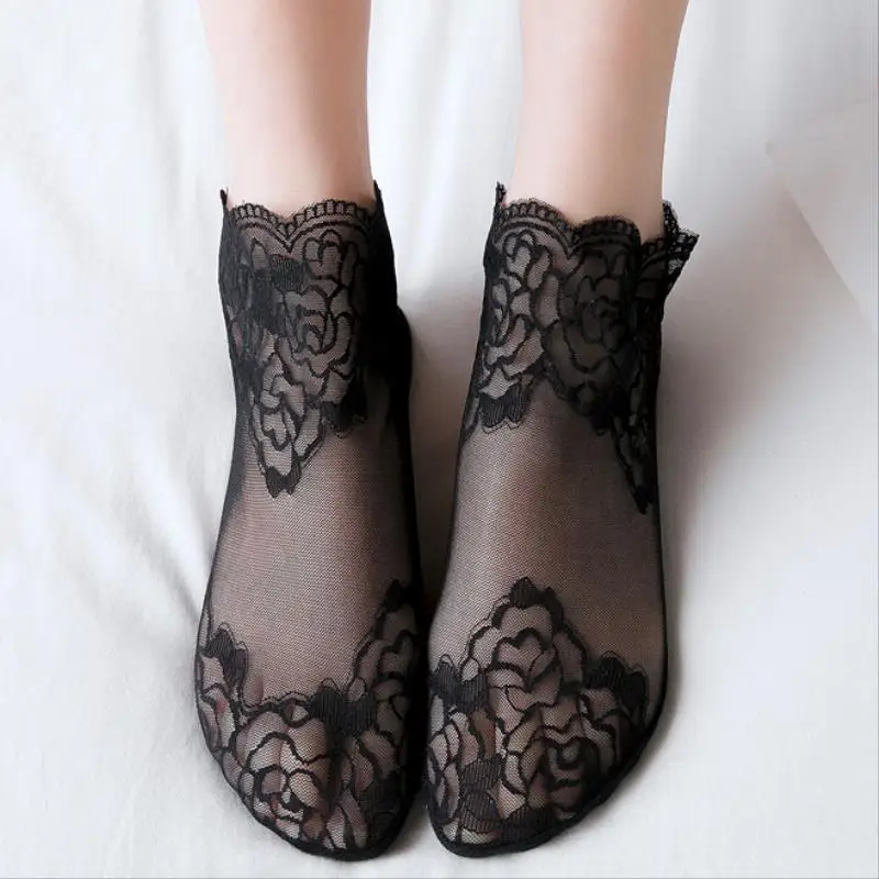 

New style lace sock thin cotton medium hose socks for ladies, Custom color
