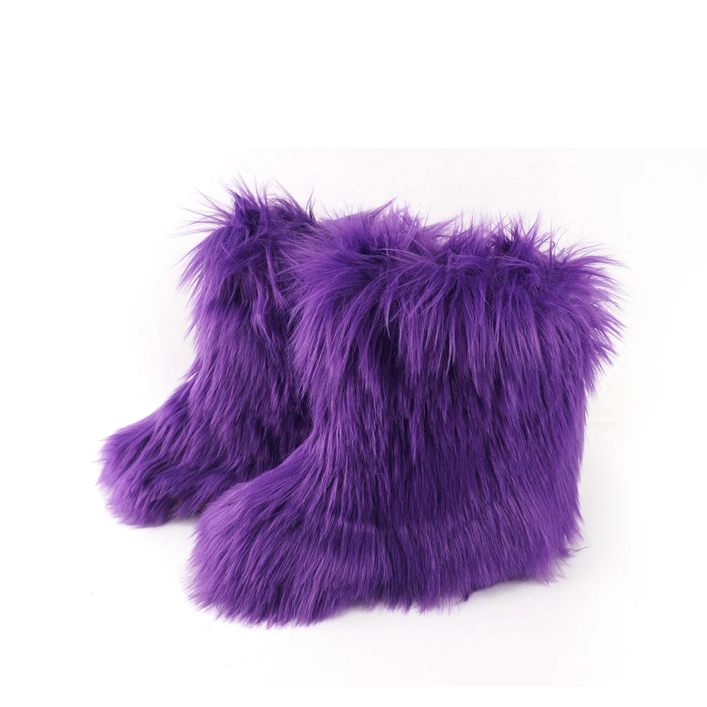 

2021 hot sale bag sets winter boots women shoes fur headband ladies faux fur boots with fur purse and and headband