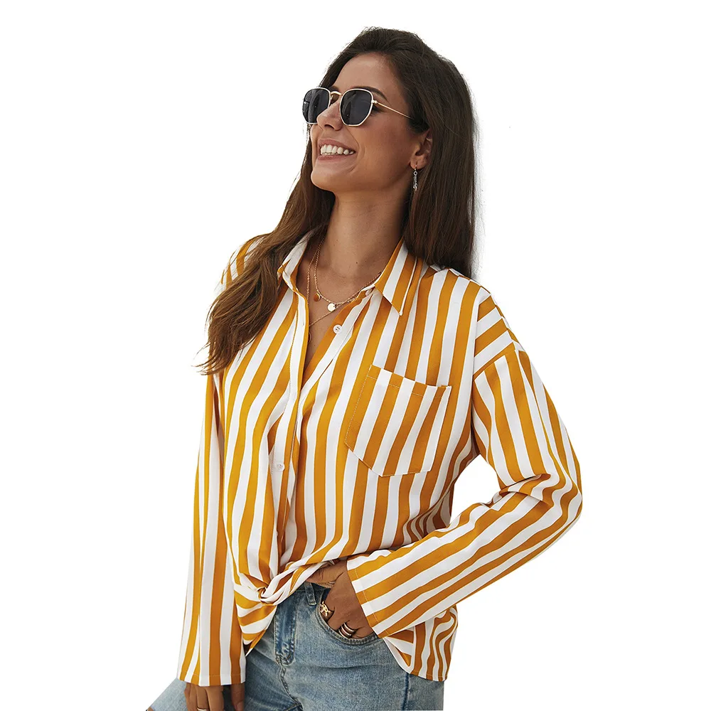 

Autumn long sleeve irregular stripe shirt women blouse casual tops and blouses chemise femme camisas mujer Y12154
