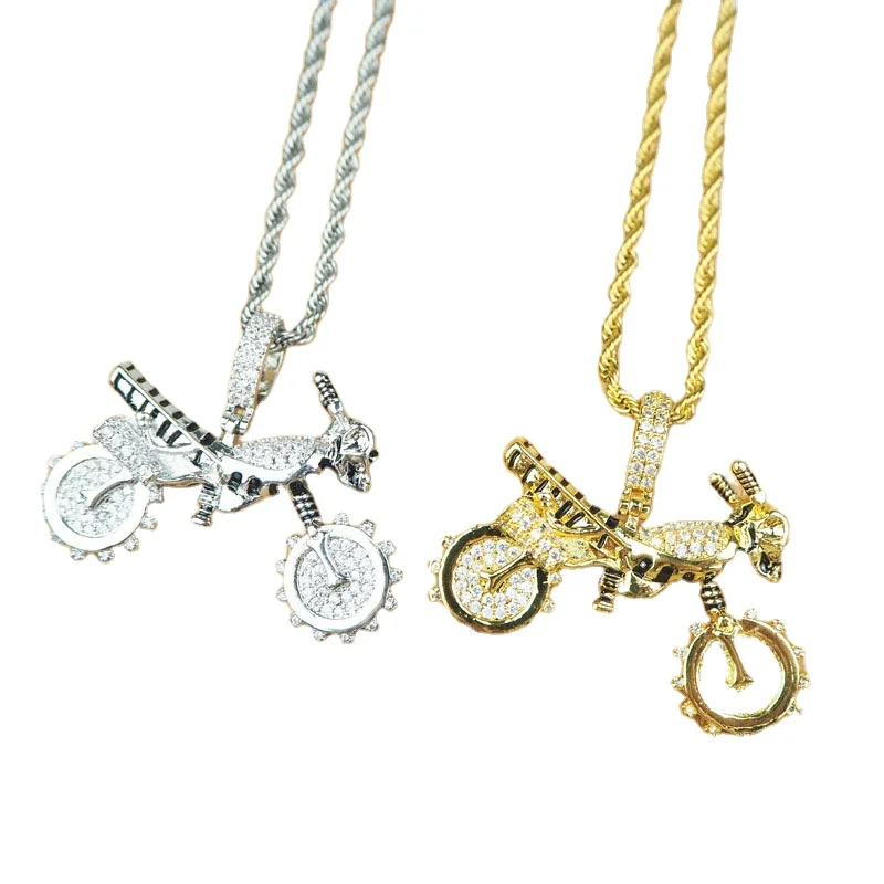 

hip hop jewelry CZ Cubic Zircon Copper Cool Motorcycle Pendants & Necklaces For Men Jewelry Wholesale