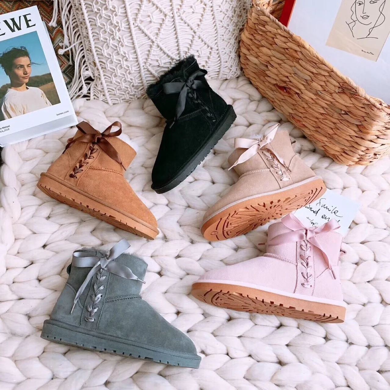 

Beautiful Cheap Wholesale Warm Shoes Women Winter Unique Fashion Plush Ankle Snow Boots EVA Adult Midi Top Grade 1 Pc Wool Fur