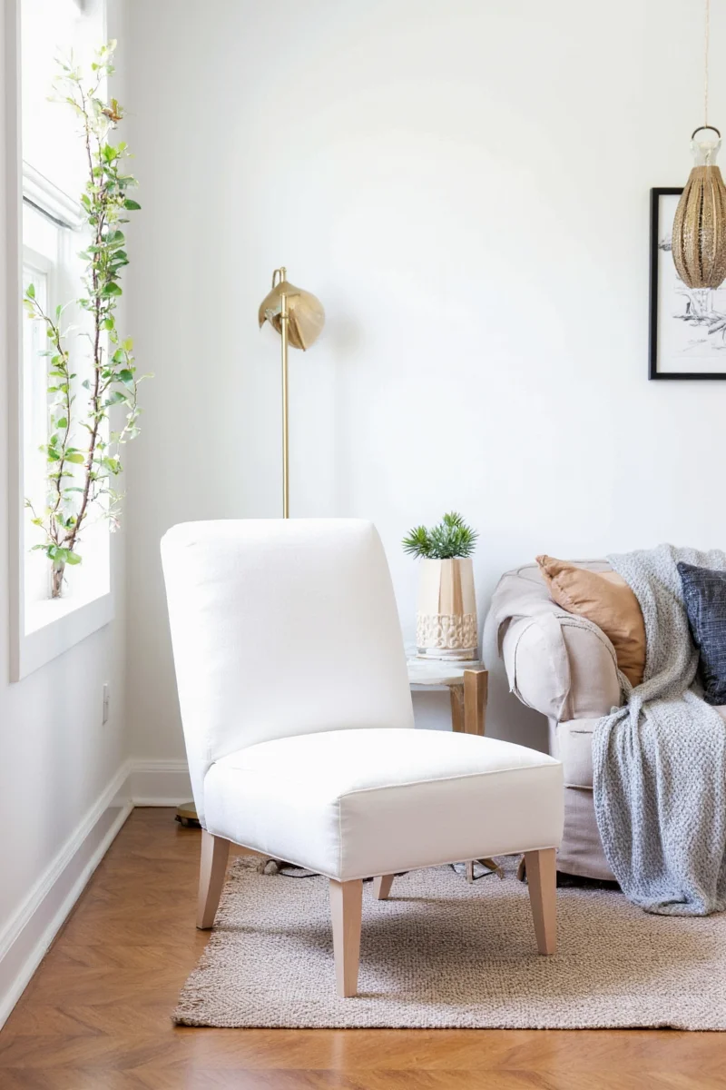 Parsons chair in a pastel nursery with toys