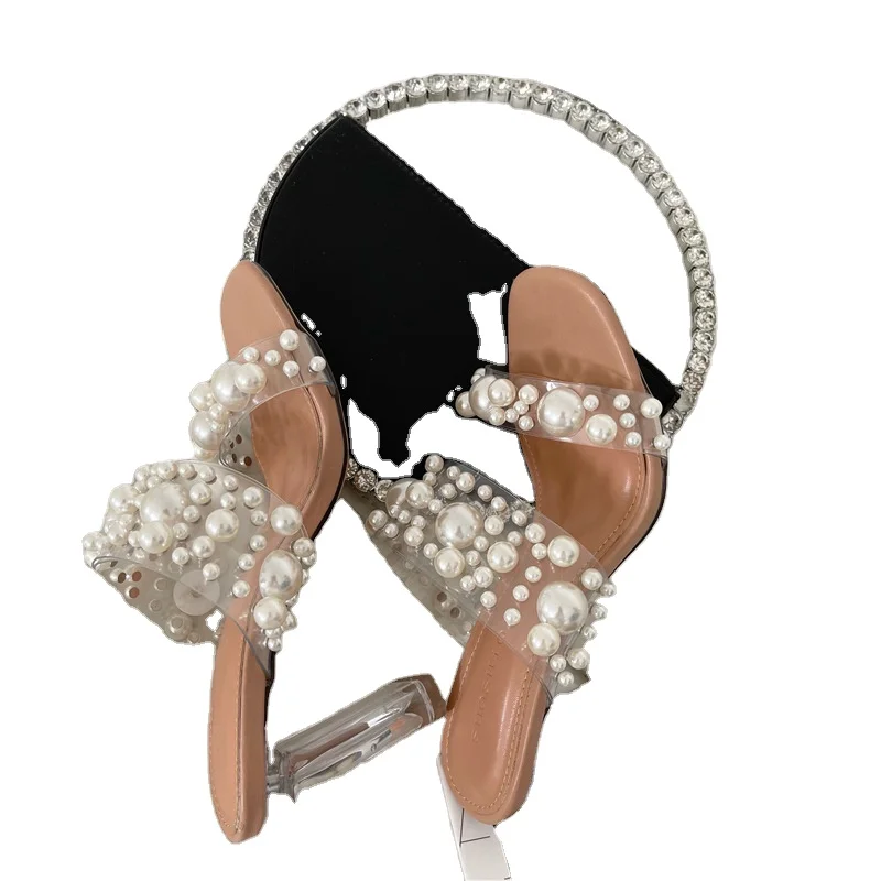 

2021New type high quality ladies sandals high heel sandals pearl delicate girls fashion slippers, Customized color