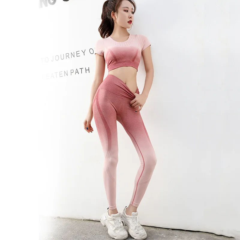 

yoga sets workout suit INS seamless knitted fitness sports 2pcs short-sleeved trousers pants hot sexy yoga clothes sets