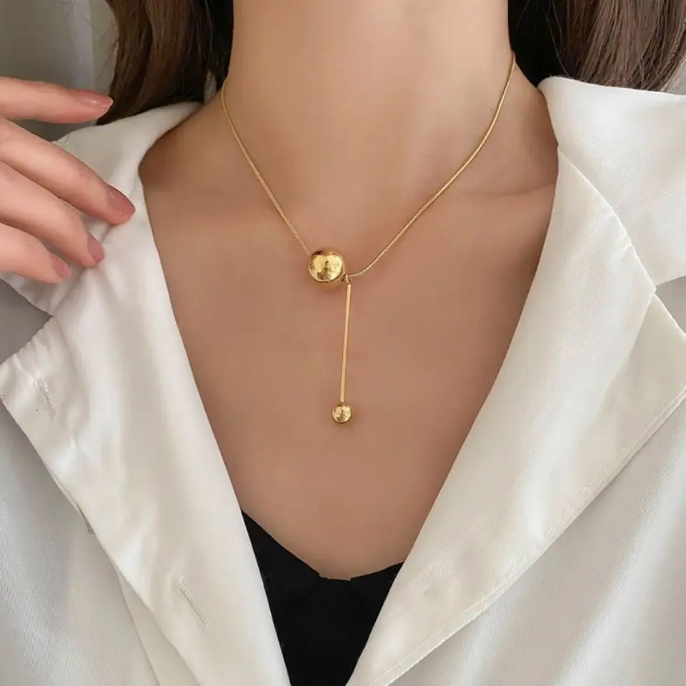 

New Style 2023 Stainless Steel Simple Clavicle Chain Summer Gold Ball Necklace