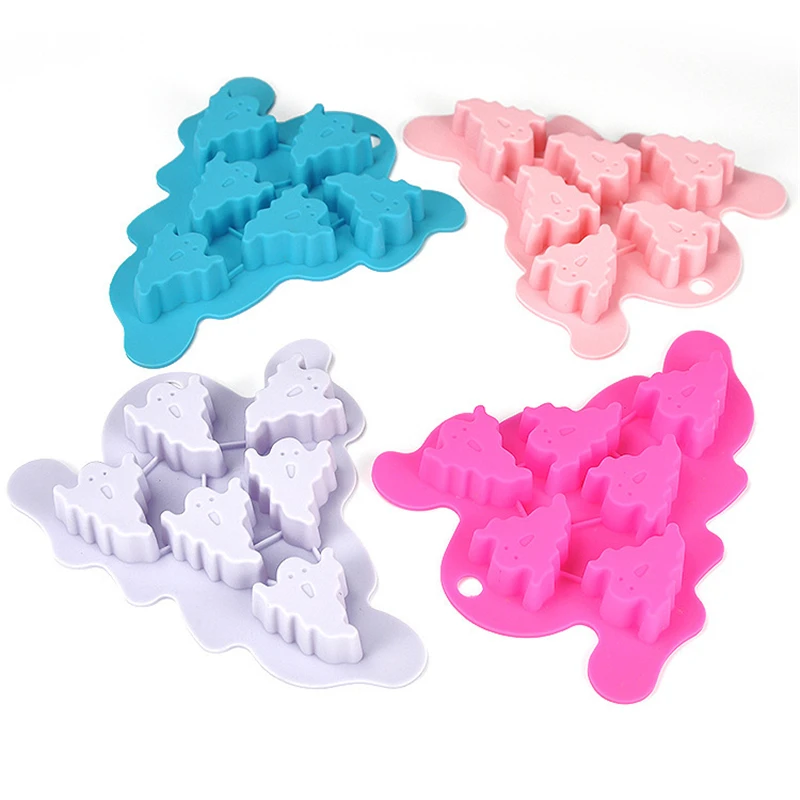 

Z0542 BPA Free 6-cavtiy Silicone ghost shaped ice cube mold Chocolate pudding jelly ice cube molds