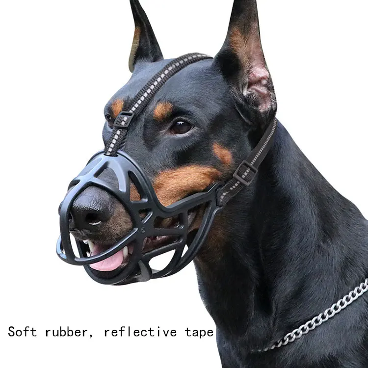 

Adjustable Dog Muzzle Anti Biting Barking Pet Breathable Small Medium Large Safety Soft Polyester Reflective Dog Muzzle, Black,black reflective tape