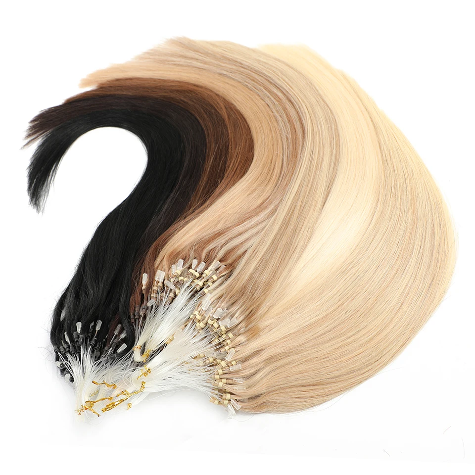 

12-24 Inch 1g/Stand Soft Italian Keratin Bond Micro Links Human Hair Extensions Remy Hair Blonde Brown Micro Ring Loop Hair