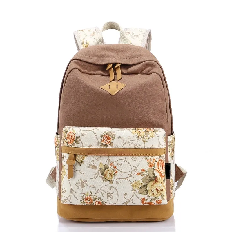 

Floral Print Canvas Backpackfunky Girls Backpack Cheaper Price Stock Bags, Customized