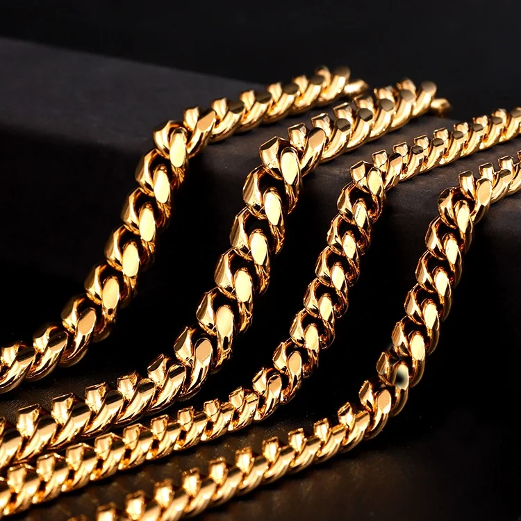 

High Quality Faucet Buckle 18k Real Gold Plated Stainless Steel Hip Hop Cuban Chain for Men